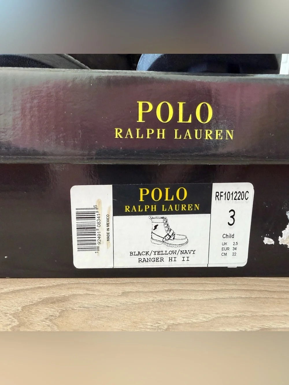 Polo Ralph Lauren Ranger Hi II Black Lace-Up Suede Boot P-Wing Patch Sz 3 NIB
